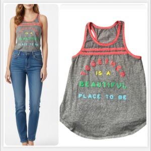 Zoe + Liv casual modern  trendy Graphic Gray Tank Top